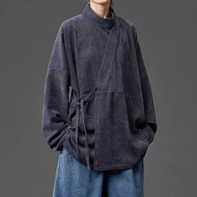 Load image into Gallery viewer, Corduroy Curved Collar Diagonal Placket Loose Hanfu Cardigan