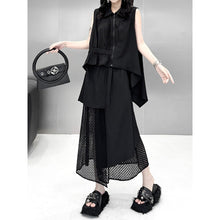 Load image into Gallery viewer, Women's Asymmetric Vest Shirt Mesh Patchwork Skirt Two-piece Set