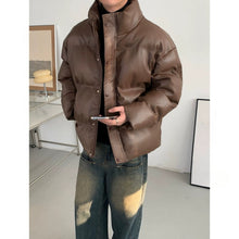 Load image into Gallery viewer, PU Leather Loose Stand Collar Cotton Jacket