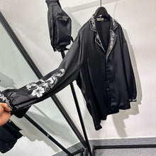 Load image into Gallery viewer, Satin Silky Embroidered Drape Long Sleeve Shirt