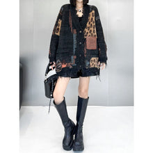 Load image into Gallery viewer, Women's Leopard Print V Neck Loose Raw Hem Cardigan Sweater