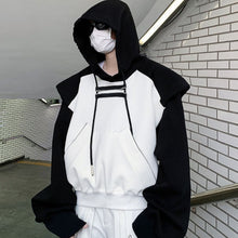 Load image into Gallery viewer, Short Black and White Stitching Shoulder Pad Hoodie