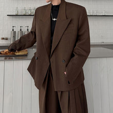 Load image into Gallery viewer, Pinstripe Ribbon Tape Accent Oversized Blazer Wide-leg Trousers Two-piece Set