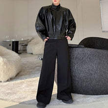 Load image into Gallery viewer, Stand Collar Pleated Short Leather Jacket