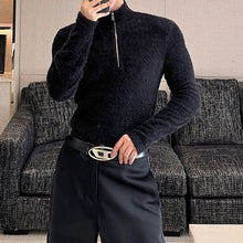 Load image into Gallery viewer, Tight-fitting Shoulder-padded Zipper Turtleneck Sweater