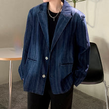 Load image into Gallery viewer, Vintage Blue Vertical Stripe Shoulder Pad Jacket