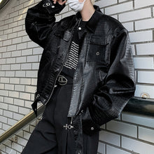Load image into Gallery viewer, Metallic Deconstructed Leather Glossy Shoulder Padded Jacket