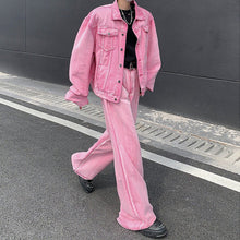 Load image into Gallery viewer, Vintage Washed Distressed Jacket Straight-leg Pants Denim Suit