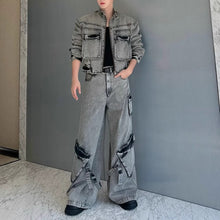 Load image into Gallery viewer, Short Denim Jacket and Wide-leg Pants Two-piece Suit