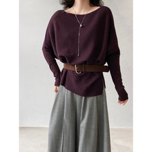 Load image into Gallery viewer, Women's Ribbed Knit Off Shoulder Belted Asymmetrical Hem Sweater