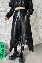 Load image into Gallery viewer, Asymmetrical Fringed Pu Leather Skirt
