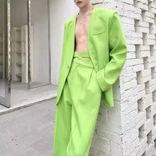 Load image into Gallery viewer, Collarless Casual Tie-up Suit Jacket and Slim-fit Trousers Two-piece Set
