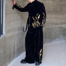 Load image into Gallery viewer, Loose Shoulder-padded Wheat Ear Embroidered Suit and Wide-leg Pants Two-piece Set