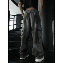 Load image into Gallery viewer, Frayed-edge Black-dyed Metallic Patchwork Jeans