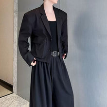 Load image into Gallery viewer, Cropped Flap Pocket Blazer Draped Pleated Cuffed Wide-leg Trousers Two-piece Set