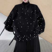 Load image into Gallery viewer, American Stand-up Collar Mink Beaded Sweater