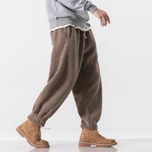 Load image into Gallery viewer, Retro Thick Velvet Embroidered Drawstring Trousers