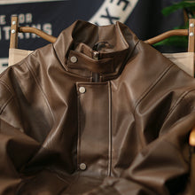 Load image into Gallery viewer, Japanese Style Stand Collar Motorcycle Leather Jacket