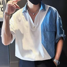 Load image into Gallery viewer, Summer Denim Patchwork Short Sleeve Shirt