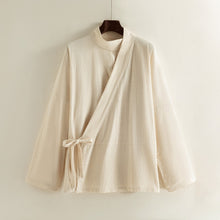Load image into Gallery viewer, Cotton Textured Cross Collar Wrap Side Tie Loose Cardigan