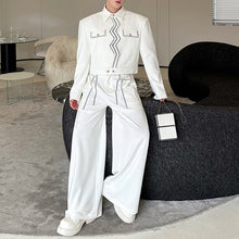 Load image into Gallery viewer, Retro Wave Topstitch Embroidery Short Jacket Straight Wide-Leg Pants Two-Piece Set