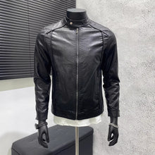 Load image into Gallery viewer, PU Stand Collar Slim Jacket