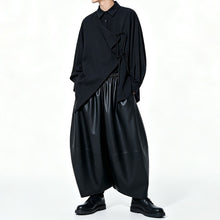 Load image into Gallery viewer, Japanese Asymmetric Long-sleeve Shirt Loose Wide-leg PU Leather Pants Two-piece Set