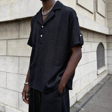 Load image into Gallery viewer, Textured Jacquard Collar Loose-Fit Shirt and Wide-Leg Casual Trousers Two-Piece Set