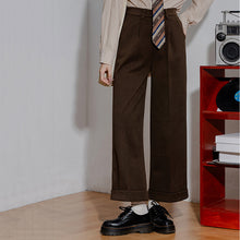 Load image into Gallery viewer, Vintage Rolled Hem Fur High Waist Straight Pants