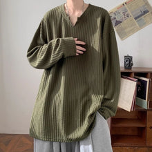 Load image into Gallery viewer, Loose V-neck Long-sleeved Textured T-shirt