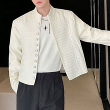 Load image into Gallery viewer, Multi-button Embroidered Stand Collar Cropped Jacket