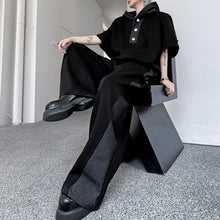 Load image into Gallery viewer, American Casual Contrast Color Stitching Hooded Sweatshirt Wide Leg Trousers Two-piece Set