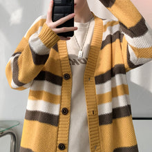 Load image into Gallery viewer, Retro Contrast Striped V-neck Drop Sleeve Sweater