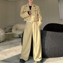 Load image into Gallery viewer, Deconstructed Lace-Up Cropped Blazer Contrast Leather Drawstring Wide-Leg Pants Two-Piece Set