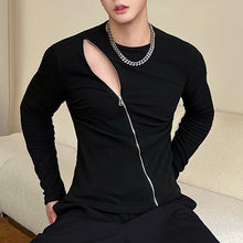 Load image into Gallery viewer, Diagonal Zipper Long Sleeve T-shirt