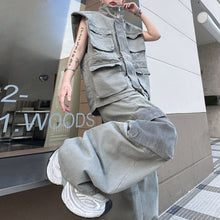 Load image into Gallery viewer, Japanese Retro Stand Collar Vest Wide Leg Loose Trousers Two-piece Set