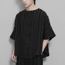 Load image into Gallery viewer, Vertical Striped Retro Tassel Stitching Short-sleeved Shirt