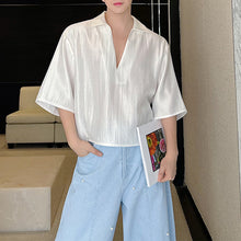 Load image into Gallery viewer, Satin Cropped V-neck Casual Shirt