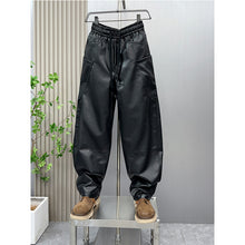 Load image into Gallery viewer, PU Loose Stitching Straight Harem Pants