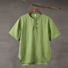 Load image into Gallery viewer, Linen Vintage Round Neck Button Down T-shirt