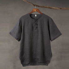 Load image into Gallery viewer, Linen Vintage Round Neck Button Down T-shirt
