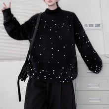 Load image into Gallery viewer, American Stand-up Collar Mink Beaded Sweater