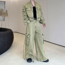Load image into Gallery viewer, Washed Multi-pocket Workwear Denim Suit