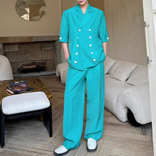 Load image into Gallery viewer, Double-breasted Three-quarter Sleeve Straight-leg Trousers Two-piece Suit