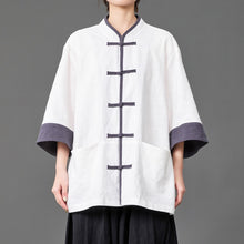 Load image into Gallery viewer, Cotton Linen Three Quarter Sleeve Frog Button Taichi Shirt