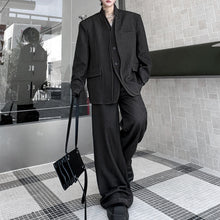 Load image into Gallery viewer, Stand Collar Fake Two-piece Denim Stitching Washed Suit Trousers Two-piece Suit