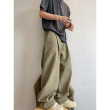 Load image into Gallery viewer, Retro Frayed Pleated Straight-leg Cargo Pants