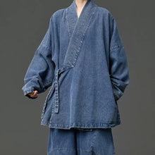 Load image into Gallery viewer, Women's Heavyweight Loose Cross Front Denim Kimono Cardigan Lantern Pants Two-piece Set