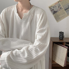 Load image into Gallery viewer, Loose V-neck Long-sleeved Textured T-shirt
