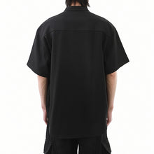 Load image into Gallery viewer, American Black Drape Stand Collar Casual Shirt